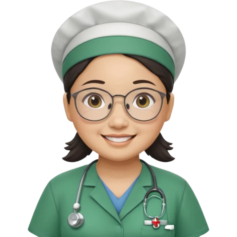 Open


Open


Open


Open
FILIPINA FEMALE NURSE, CHUBBY, NO HAIR, WITH GLASSES, GREEN SCRUBS, AND CAP, SMILING emoji