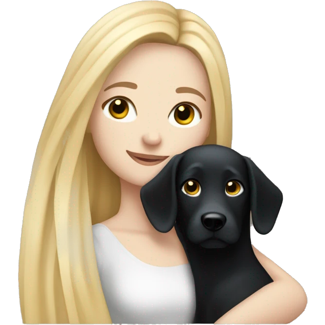 pretty woman with pale skin, very long blonde hair hugging a black dog emoji