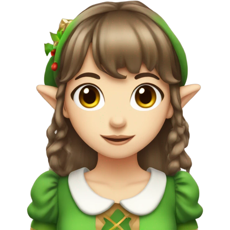Pretty anime Christmas elf girl with brown hair and bangs  emoji