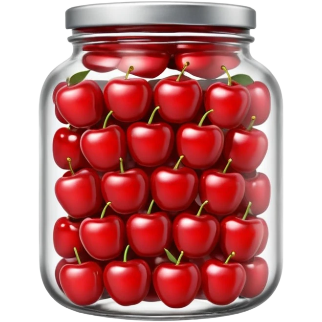 Realistic glass jar with silver metallic lid filled with maraschino cherries inside of it. emoji