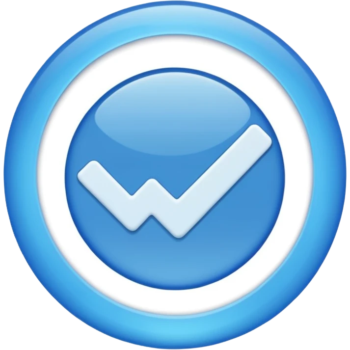 Blue circle with irregularities on it on it is boundaries and it should have a white tick no face emoji