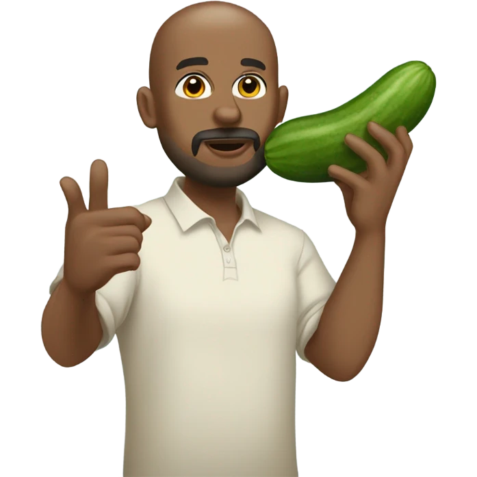A bald, Black man with a beard and goatee blowing a kiss while holding a cucumber. emoji