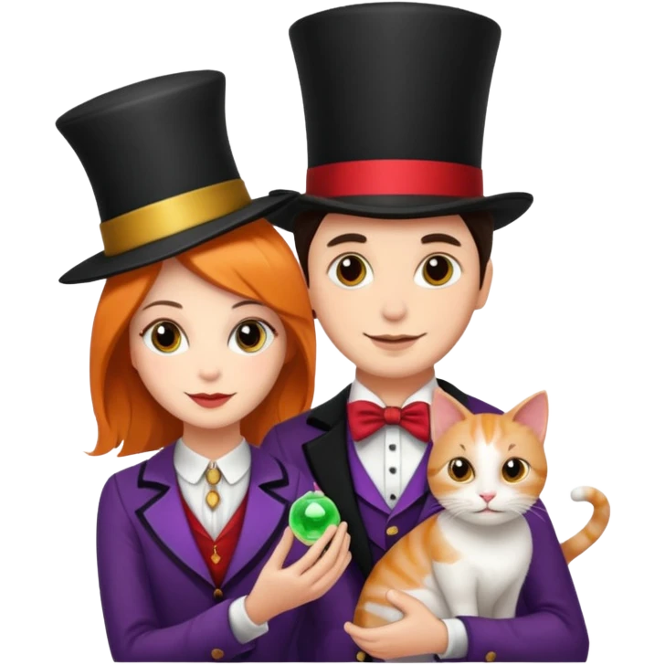 magician couple and their pet cat emoji