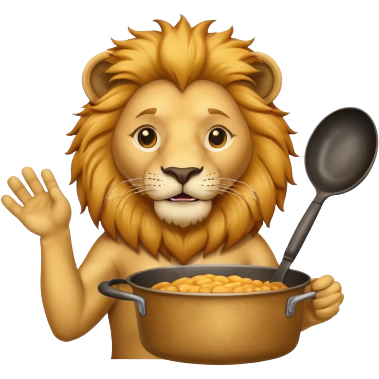 Lion holding up a pan emoji
