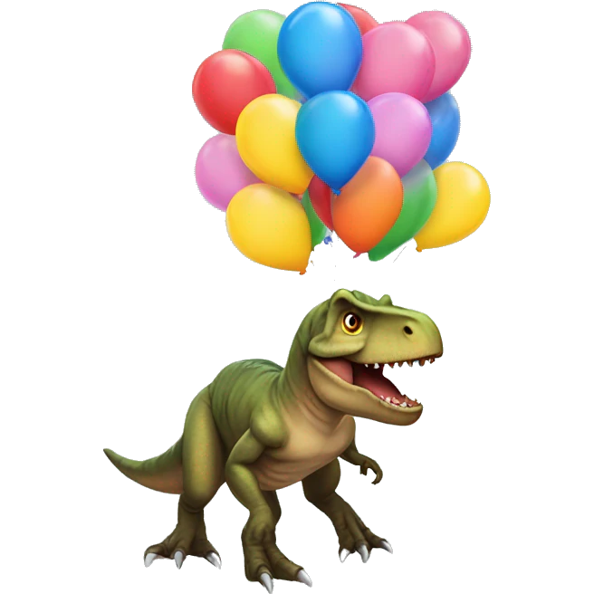 Trex wearing bday hat and balloons emoji