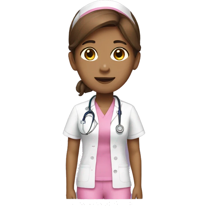 Nurse with brown hair and pink scrubs emoji