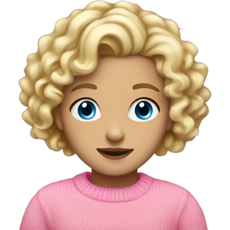 blonde girl with blue eyes and curly hair with pink jumper emoji