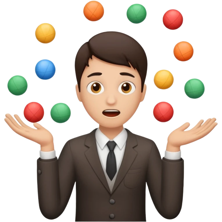 an emoji that depicts a product manager juggling work while mildly panicked and gender neutral  emoji