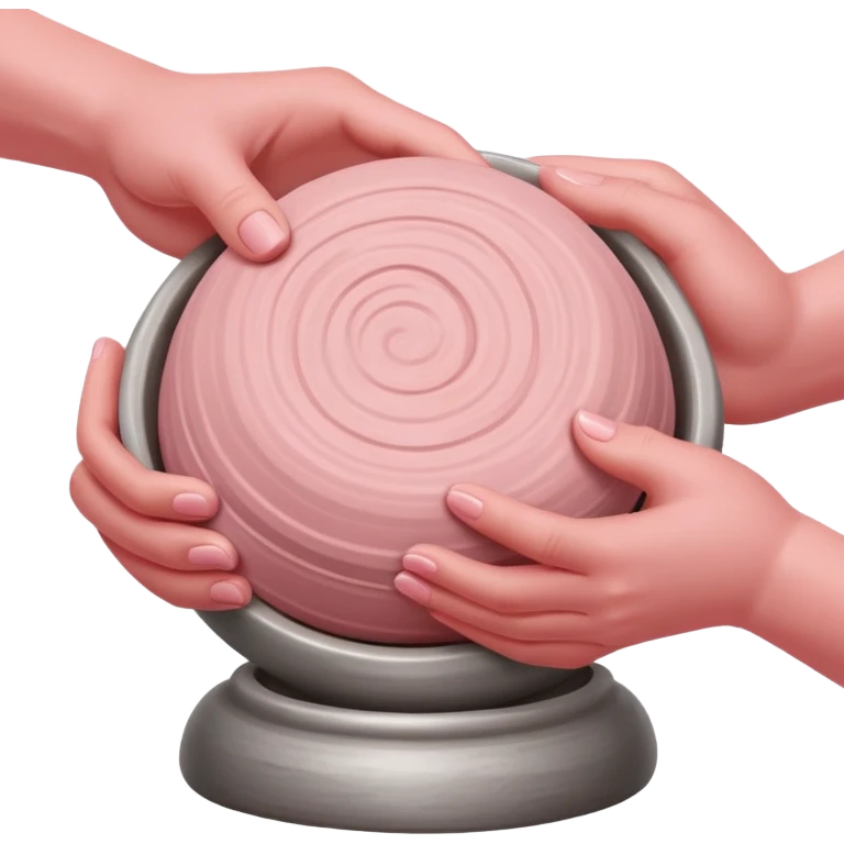 two hands kneading a ball of pink clay over a silver pottery wheel emoji