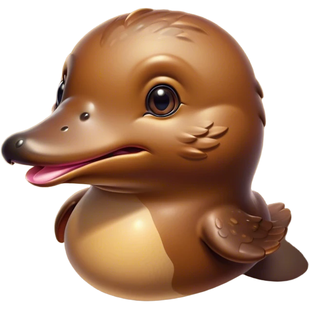 Cinematic Cute Platypus Portrait Emoji, Head tilted playfully and inquisitively, featuring a glossy brown fur with a charming, flat duckbill and round, sparkling eyes brimming with quirky wonder, Simplified yet irresistibly adorable features, highly detailed, glowing with a warm, friendly glow, high shine, affectionate and whimsical, stylized with a touch of aquatic playfulness, bright and endearing, soft glowing outline, capturing the essence of a mischievous yet lovable platypus, so playful it feels like it could waddle out of the screen into your arms! emoji