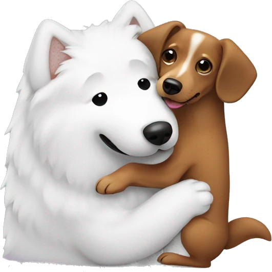 Samoyed hugging a dachshund emoji