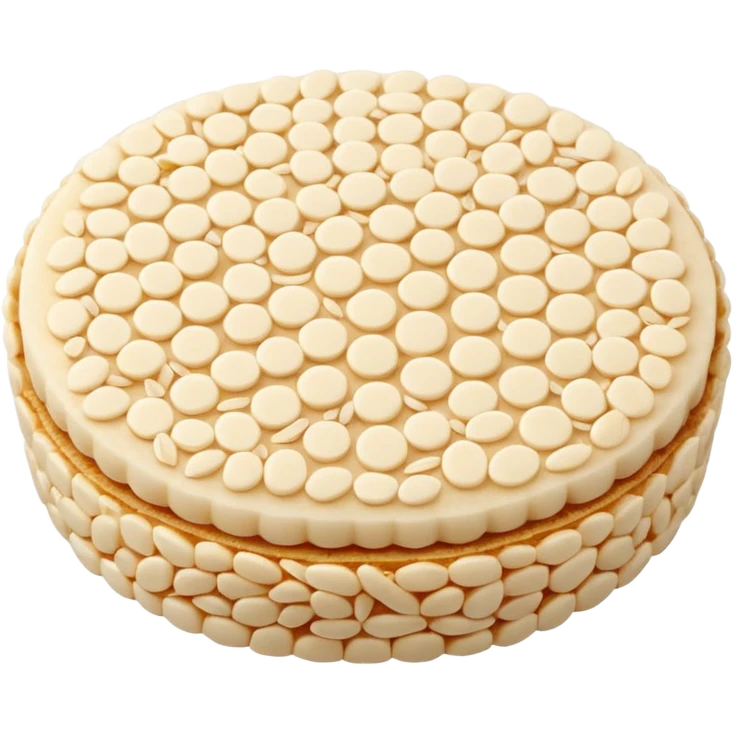 A round puffed rice cake, flat disc shape, light beige/off-white color, bumpy textured surface showing compressed puffed rice grains, crispy appearance, simple flat design, centered on transparent background. emoji