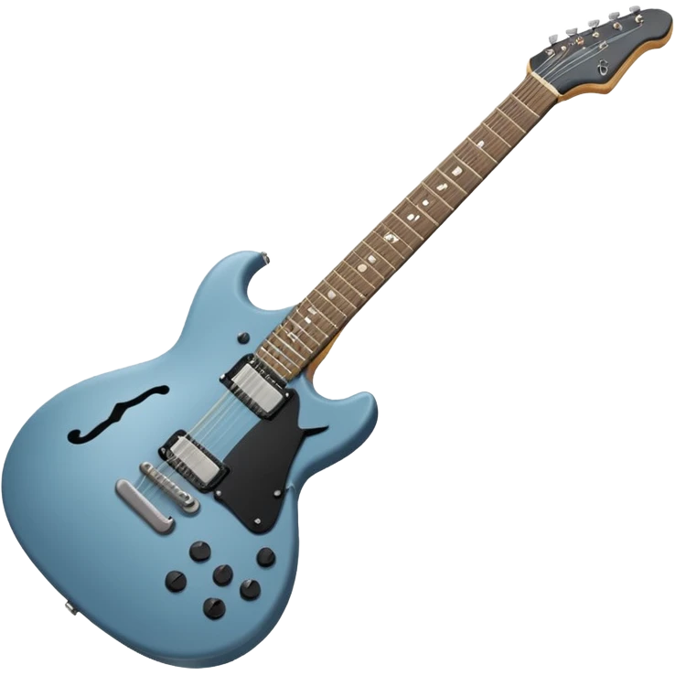 A gray-blue electric guitar with a black pick guard and only one volume knob, make the head tan emoji