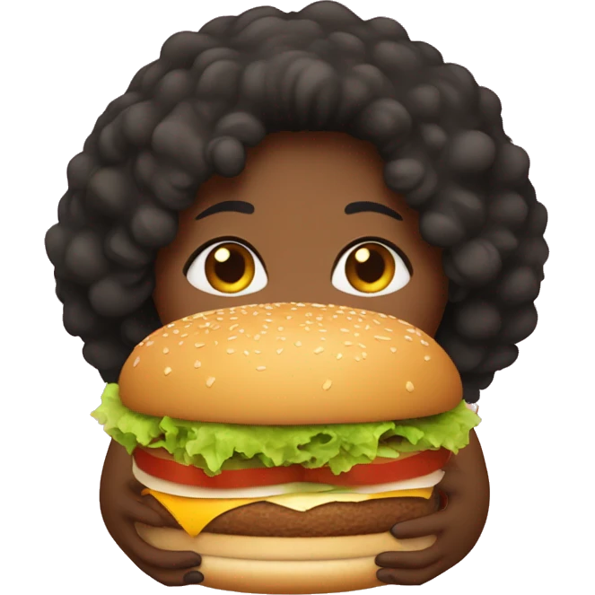 a fat afroamerican woman holding a burger emoji