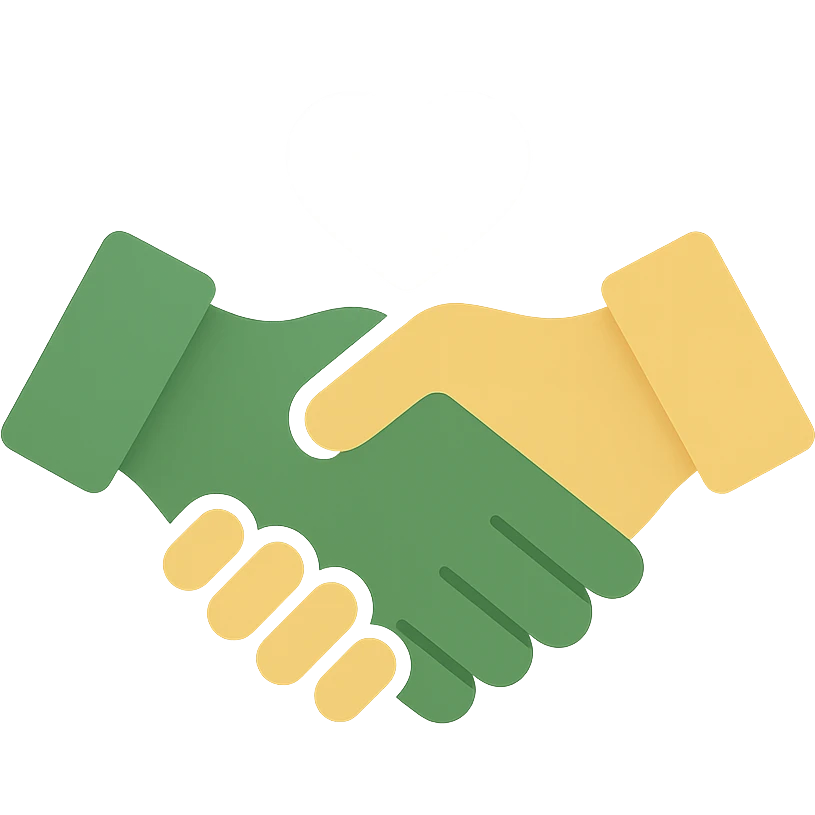 partnership icon, modern look, green gold and white color scheme, rounded shapes, simple design, no background emoji