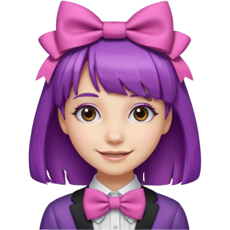 girl with bangs and purple hair and pink hairbow tie on the side of head emoji