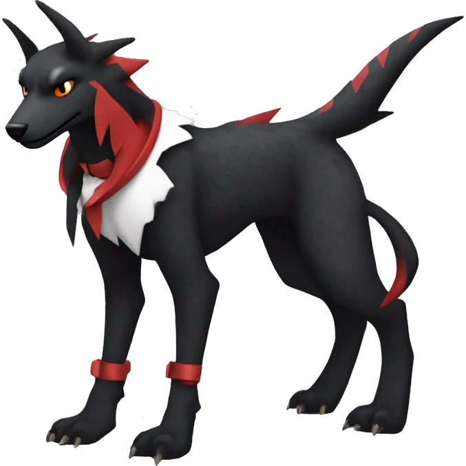 Black Cool Edgy Sergal-Houndoom-Fakémon  with White and Red Edgy markings emoji