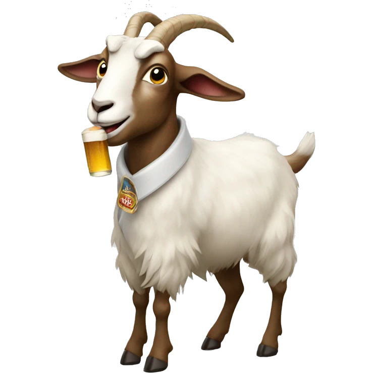 Goat with coat walking with a beer  emoji
