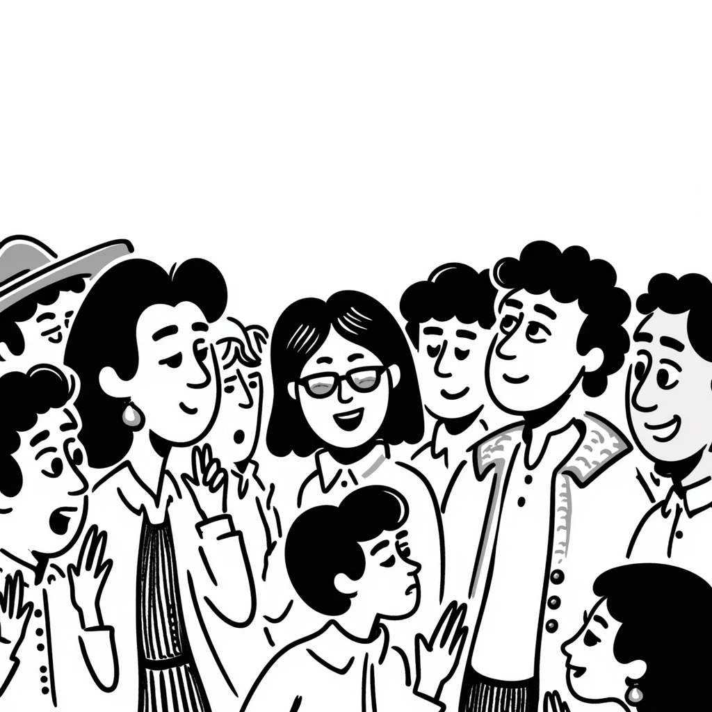 sketch of Texans reacting with disbelief and sadness after the Alamo, hand-drawn lines emoji