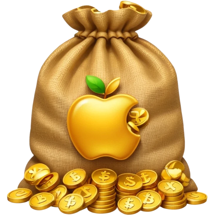 burlap sack overflowing with coins and CZK symbol, Apple emoji style, rounded glossy vibrant emoji
