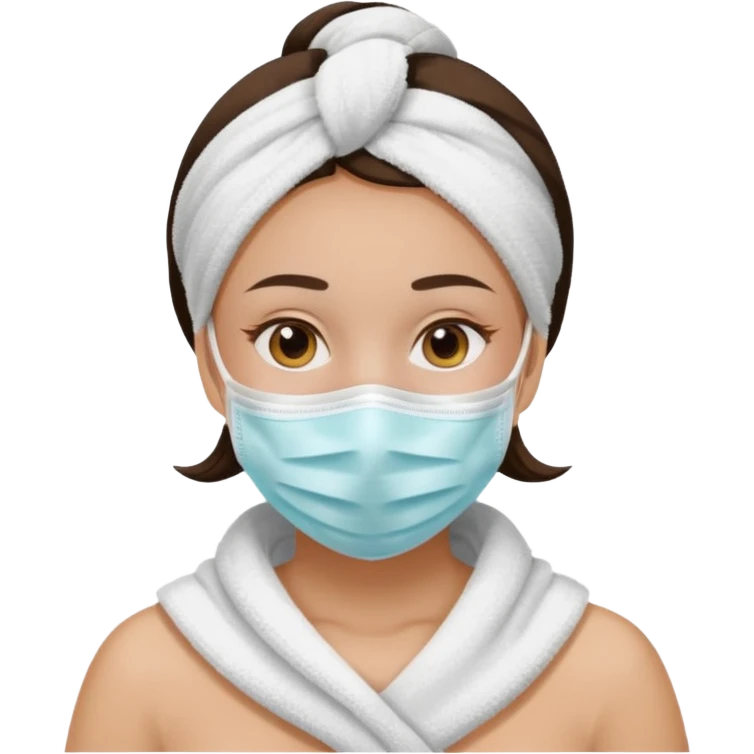 Girl wearing a face mask and a towel emoji