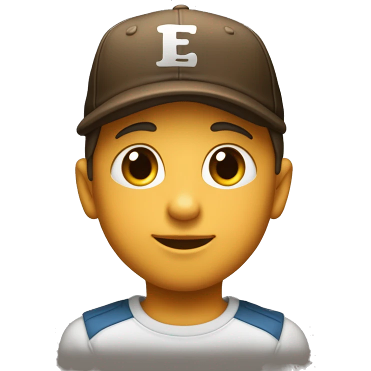 un petit garcon avec une casquette à l'e noir et une peau un petit peu  bronzé et un teeshirt blan  emoji