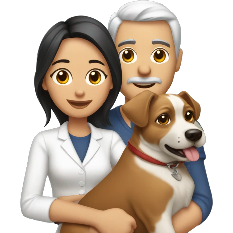 Pareja morena y una blanca con un cachorro emoji