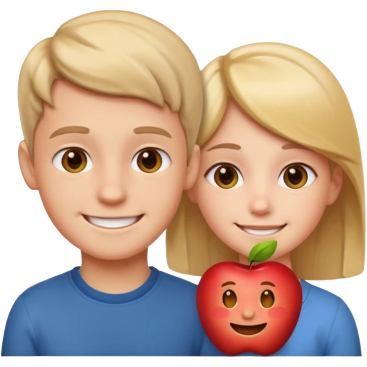a boy looking at a girl, apple style emoji, boy smiling emoji