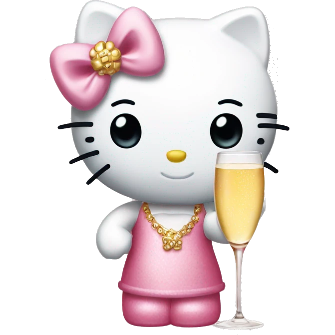 Hello kitty holding a glass of champagne  emoji
