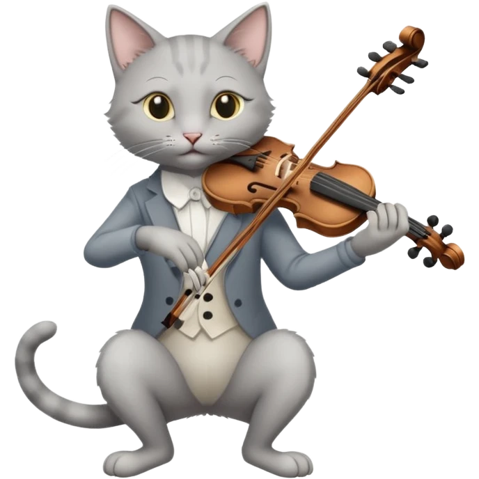 thin grey cat play violin, long full body, no tail emoji