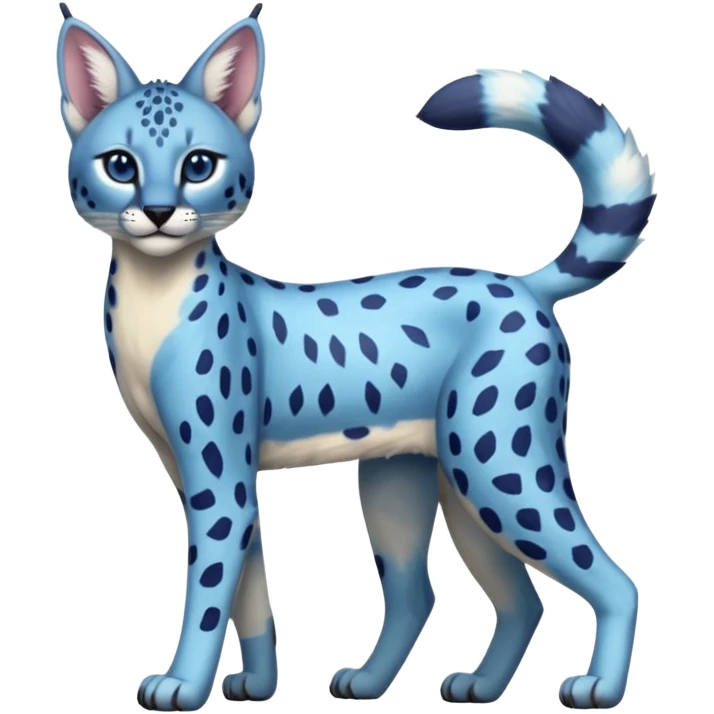 Colorful bluish blubbery-blue cute adorable tropical exotic fruity rosy Caracal-Cheetah-Serval-Snow-Leopard-Trico-Sergal-Vernid-fusion-hybrid-animal-creature, full body, with tribal markings emoji