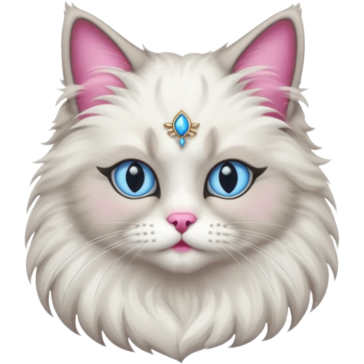Neva masquerade cat, very fluffy, gray and white, blue eyes and pink nose. No jewelry  emoji