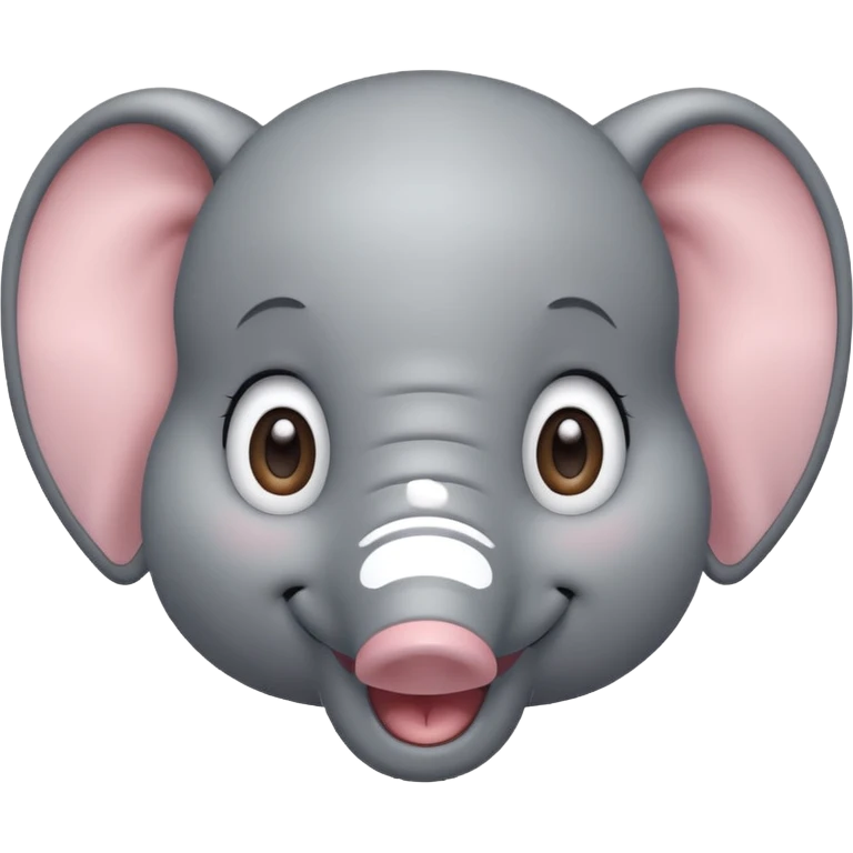 A cute, friendly cartoon elephant face smiling broadly. Big sparkling eyes, rosy cheeks, soft rounded shapes, pastel colors, children's book illustration style, heartwarming emoji