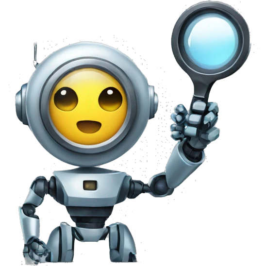 robot looking through a magnifying glass emoji
