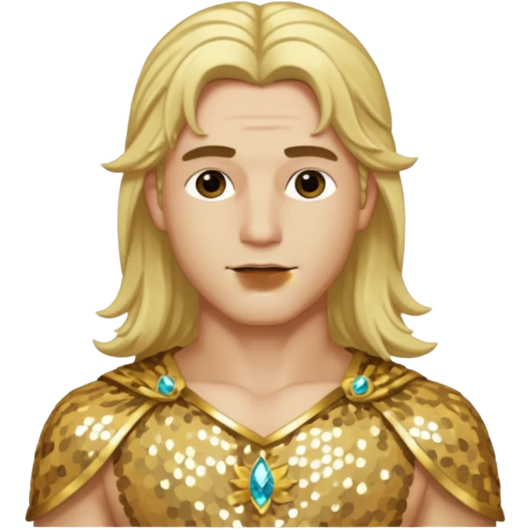 Adonis, God of Beauty from Gods and Goddesses with long blonde hair, gold sequin outfit emoji