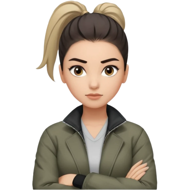 สีตาโทนสีเทาเท่ ๆ มีประกายคม

คิ้วได้รูป มองแล้วดูสตรอง

ผมหางม้าสูง / ผมสั้นสปอร์ต

เสื้อแจ็กเก็ต / ลุคสตรีทแฟชั่น

ท่าโพสกอดอก
ฟีล: Girl Boss, cool beauty, minimal but powerful emoji