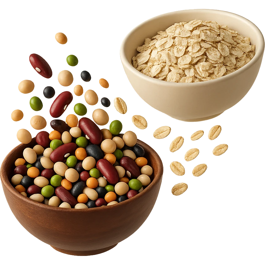 BOWL DI LEGUMI FLUTTUA IN ARIA INSIEME A BOWL DI FIOCCHI DI AVENA,  iperrealistico 4k emoji