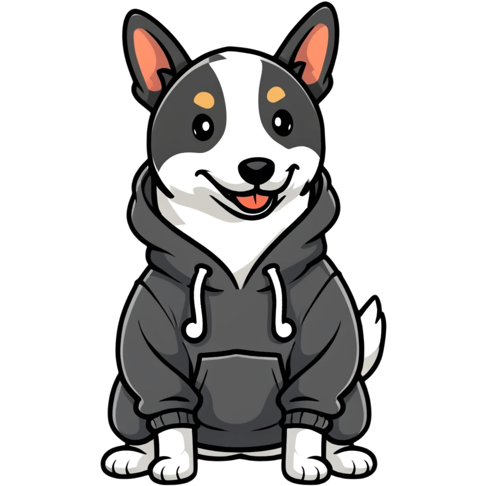 Dog wearing a hoodie with thumb up emoji
