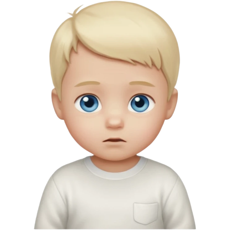 Light blonde,Shy baby Boy emoji, blue eyes, blushing, looking down, white clothes emoji