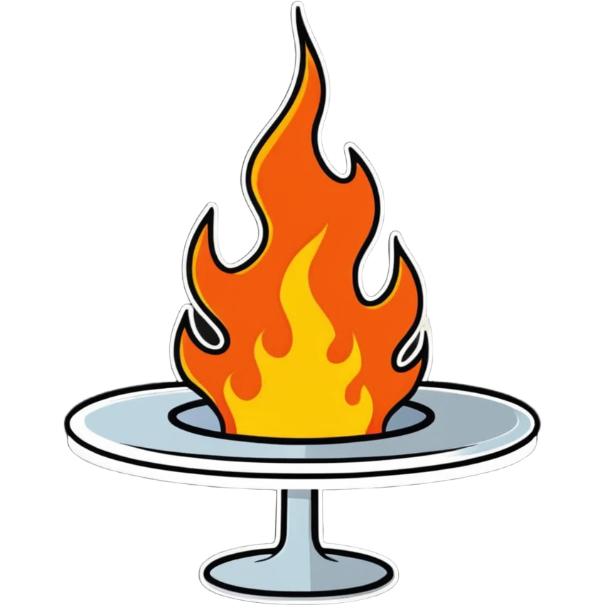 a table in flames, cartoonish sticker style emoji