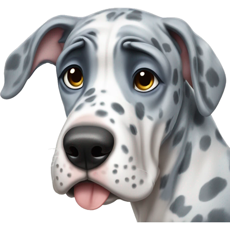 Blue Merle Great Dane crying with tears emoji