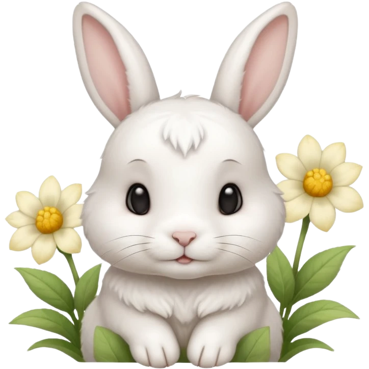 I want a cute white short haired rabbit with a light yellow flower on its ears emoji