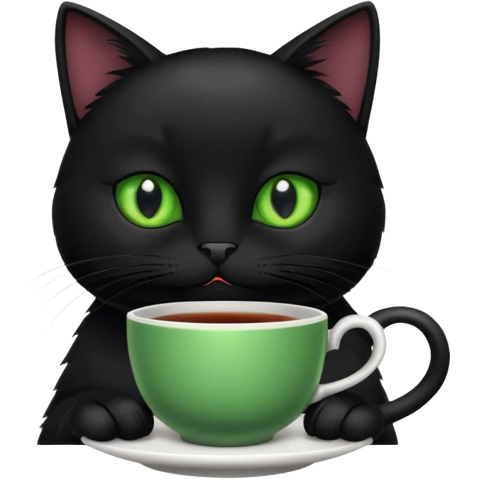 Funny black cat with cup of tea emoji