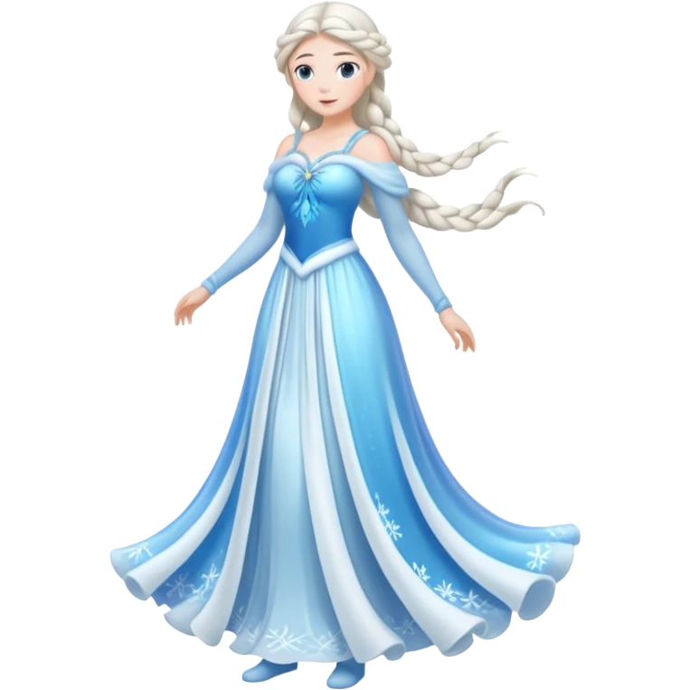 An ice Snow Maiden character, full body, standing in side view, made of translucent ice, winter fairy tale style. emoji