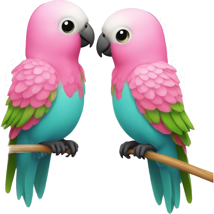 2 Pink parakeets with wicker ball emoji