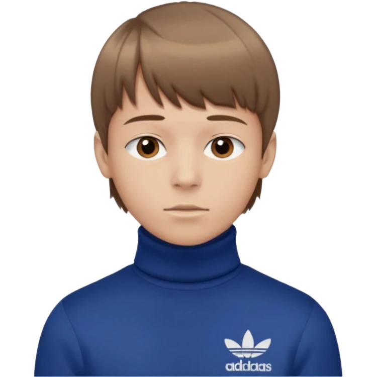 Crie um emoji de um menino com o cabelo castanho claro com uma franja reta e o corte low fade zumbi blusa de gola alta da adidas emoji