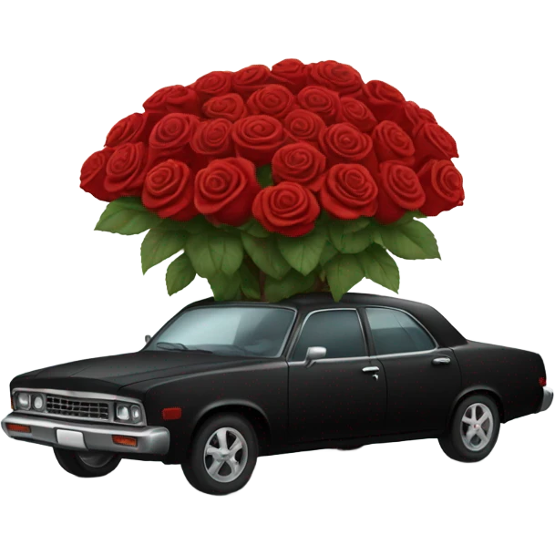 black pastel car in the trunk many roses red emoji