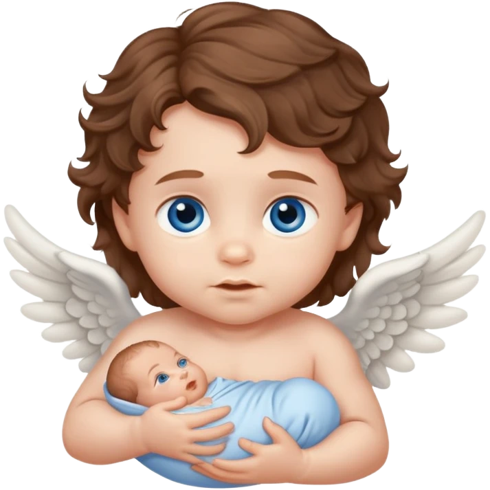 New born Baby boy angel with brown wavy hair blue eyes emoji