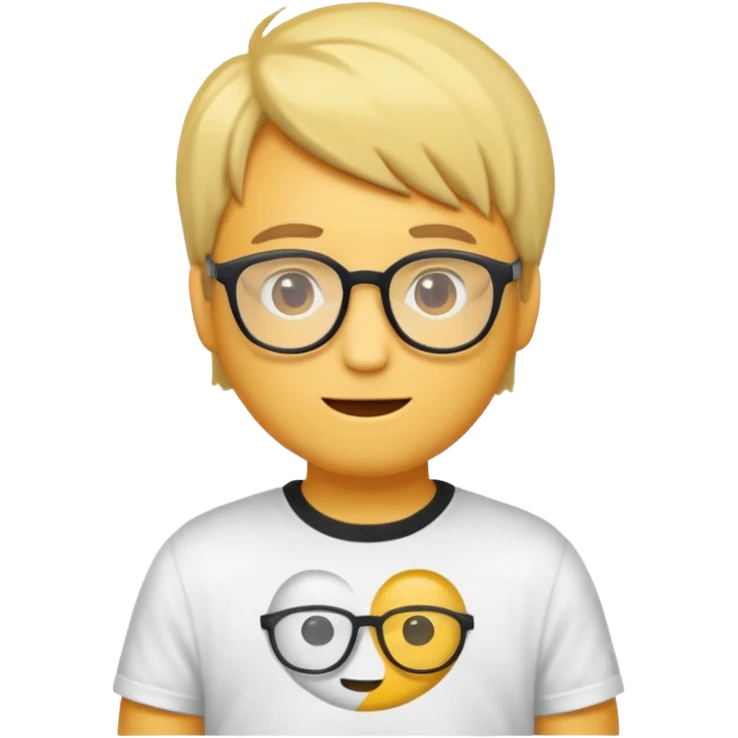 Erstell mir ein emoji von einer gut aussehenden Person. Diese sollte Männlich, ohne Bart mit Brille, guter Frisur und jung sein. Er soll sehr intelligent wirken, noch dazu sollte man sein T-shirt oder Hoodie sehen. emoji