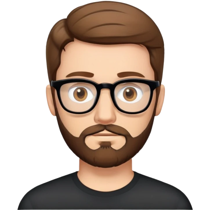 white man with brown hair and beard and hazel eyes and black eyeglasses  emoji